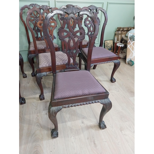 658 - Set of ten Edwardian mahogany dining room chairs with upholstered seats raised on cabriole legs in t... 