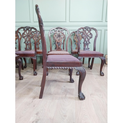 658 - Set of ten Edwardian mahogany dining room chairs with upholstered seats raised on cabriole legs in t... 