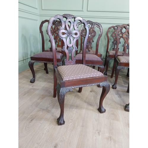 658 - Set of ten Edwardian mahogany dining room chairs with upholstered seats raised on cabriole legs in t... 