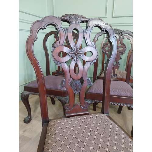 658 - Set of ten Edwardian mahogany dining room chairs with upholstered seats raised on cabriole legs in t... 