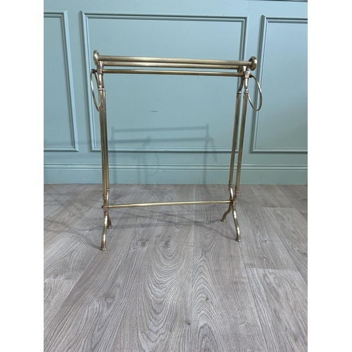 66 - Good quality Edwardian brass towel rail {75 cm H x 62 cm W x 18 cm D}.