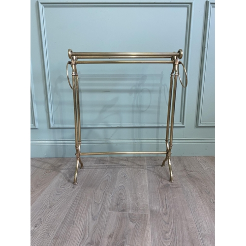 66 - Good quality Edwardian brass towel rail {75 cm H x 62 cm W x 18 cm D}.