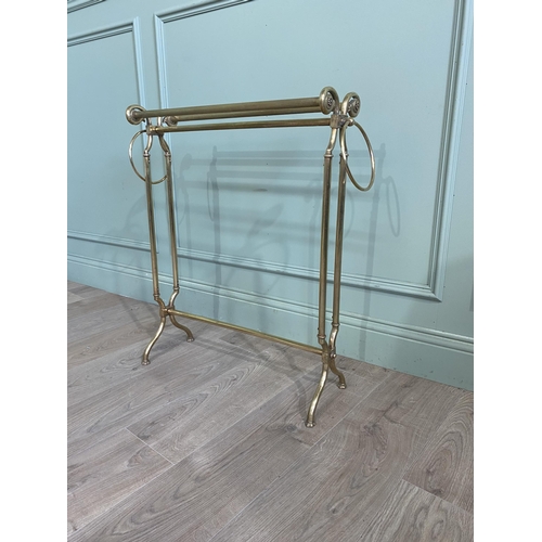 66 - Good quality Edwardian brass towel rail {75 cm H x 62 cm W x 18 cm D}.