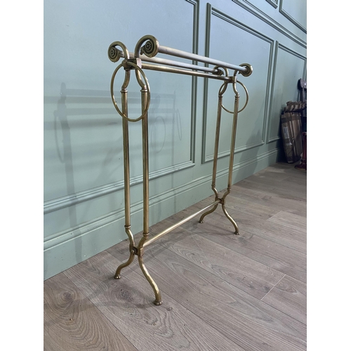 66 - Good quality Edwardian brass towel rail {75 cm H x 62 cm W x 18 cm D}.