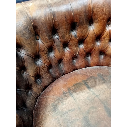 664 - Pair of deep button leather French club style armchairs  {H 75cm x W 90cm x D 75cm } - NOT AVAILABLE... 