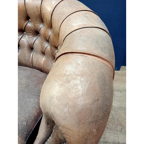 664 - Pair of deep button leather French club style armchairs  {H 75cm x W 90cm x D 75cm } - NOT AVAILABLE... 