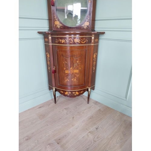 665 - Good quality mahogany and kingwood corner cabinet with single glazed door over single blind door {23... 