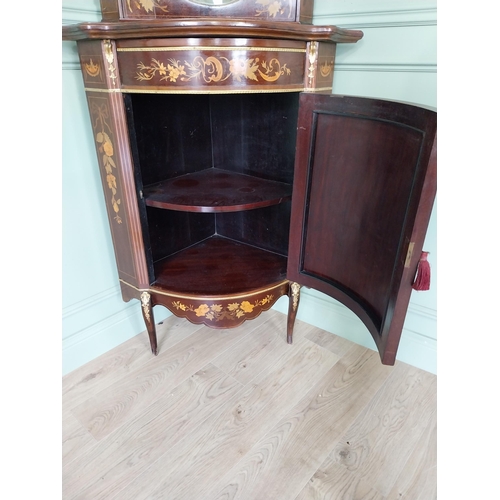 665 - Good quality mahogany and kingwood corner cabinet with single glazed door over single blind door {23... 