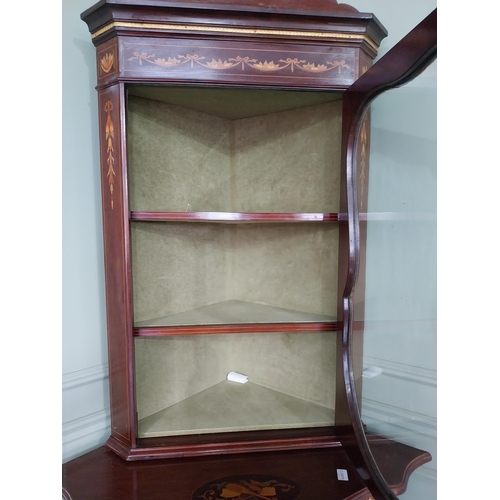 665 - Good quality mahogany and kingwood corner cabinet with single glazed door over single blind door {23... 