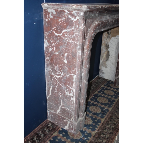 67 - 19th C Red marble fireplace surround with white veining details, featuring a classic arch design {10... 