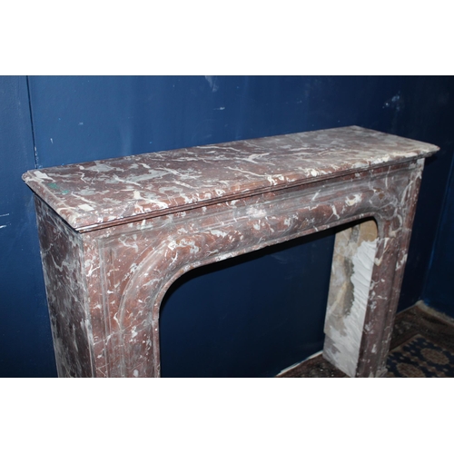 67 - 19th C Red marble fireplace surround with white veining details, featuring a classic arch design {10... 