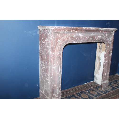 67 - 19th C Red marble fireplace surround with white veining details, featuring a classic arch design {10... 