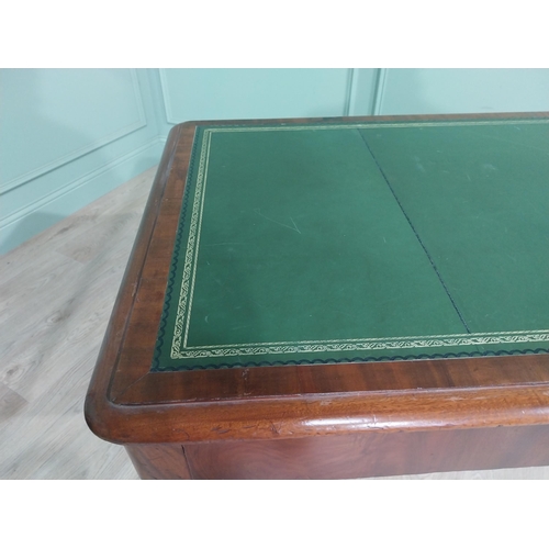 671 - William IV mahogany library table with inset leather top raised on single stretcher and lions paw fe... 