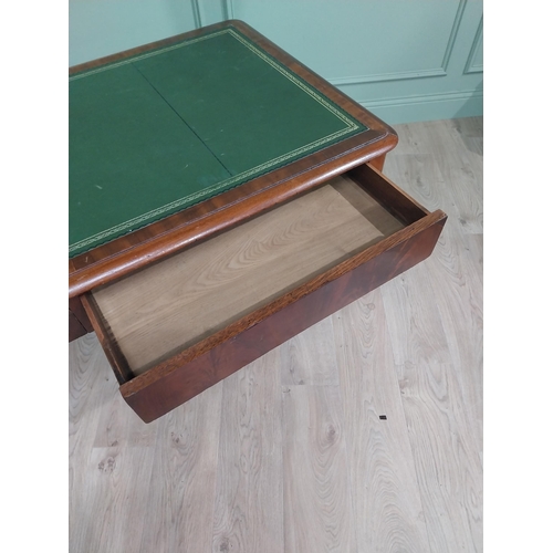 671 - William IV mahogany library table with inset leather top raised on single stretcher and lions paw fe... 