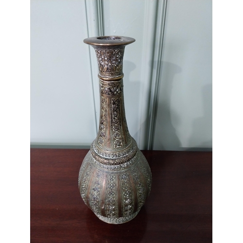 678 - 19th C. Middle Eastern engraved brass vase {29 cm H x 13 cm Dia.}.