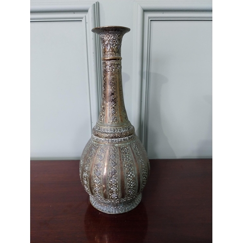 678 - 19th C. Middle Eastern engraved brass vase {29 cm H x 13 cm Dia.}.