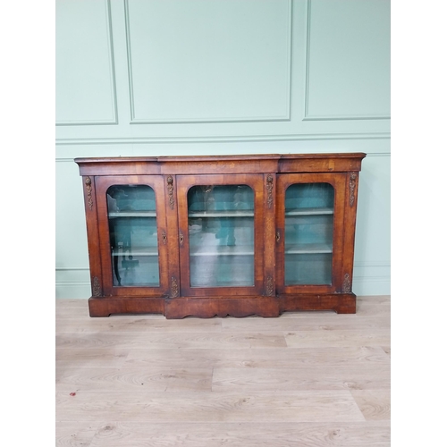 686 - 19th C. walnut inlaid credenza with three glazed doors {107 cm H x 182 cm W x 36 cm D}.