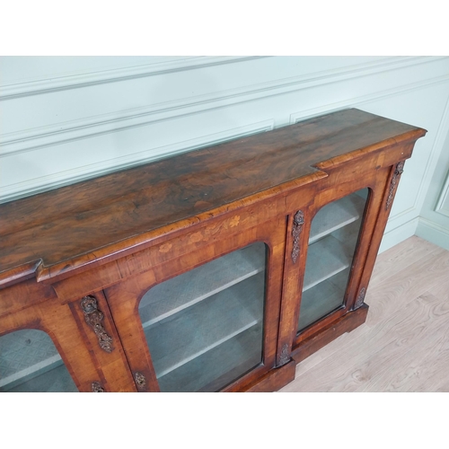 686 - 19th C. walnut inlaid credenza with three glazed doors {107 cm H x 182 cm W x 36 cm D}.