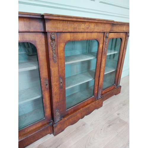 686 - 19th C. walnut inlaid credenza with three glazed doors {107 cm H x 182 cm W x 36 cm D}.