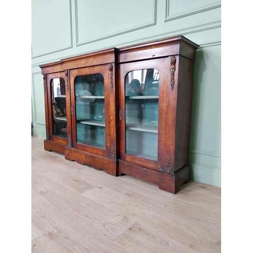 686 - 19th C. walnut inlaid credenza with three glazed doors {107 cm H x 182 cm W x 36 cm D}.