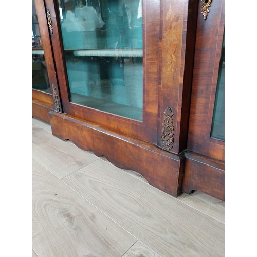 686 - 19th C. walnut inlaid credenza with three glazed doors {107 cm H x 182 cm W x 36 cm D}.