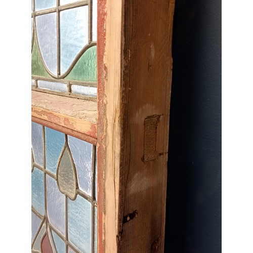 687 - Pair of reclaimed arch topped stained leaded glass windows {Each: H 191cm x W 67cm x D 9cm} - NOT AV... 