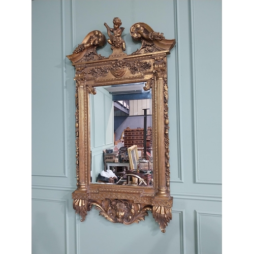 689 - Good quality French gilt pier mirror in the Georgian style decorated with cherubs and swags {185 cm ... 