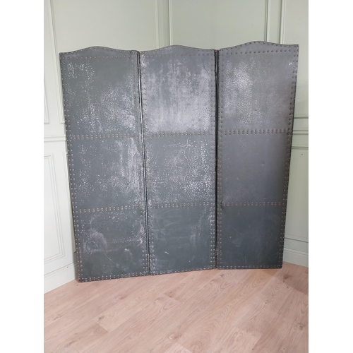 690 - Two early 20th C. leather folding dressing screens {190 cm H and 165 cm H}.