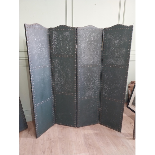 690 - Two early 20th C. leather folding dressing screens {190 cm H and 165 cm H}.