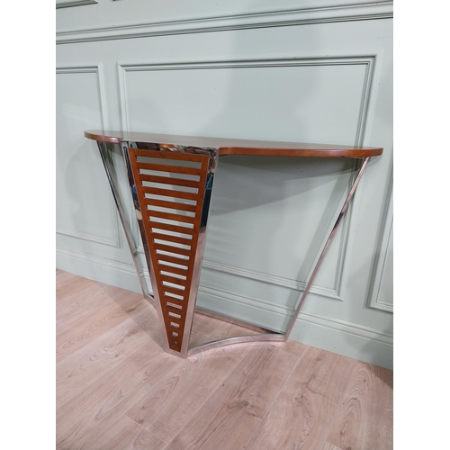 695 - Exceptional quality chrome and walnut console table in the Art Deco style {81 cm H x 121 cm W x 31 c... 