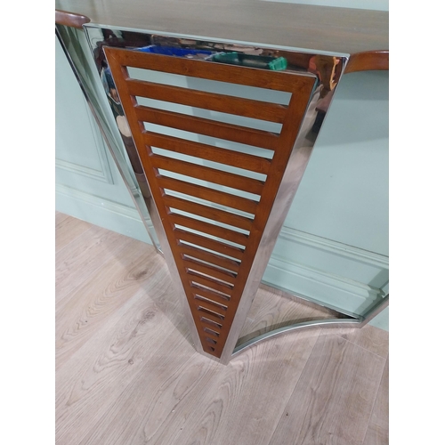 695 - Exceptional quality chrome and walnut console table in the Art Deco style {81 cm H x 121 cm W x 31 c... 