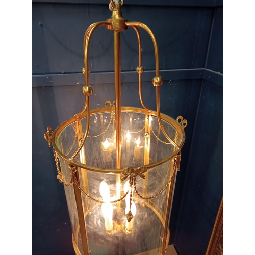 698 - Pair of vintage Sheraton style solid brass and glass circular hall lanterns {H 80cm x Dia 42cm} - NO... 