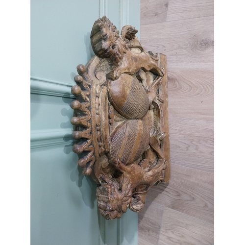 702 - Composition wall mounted Coat of Arms with wood effect paint {48 cm H x 60 cm W x 13 cm D}.