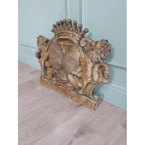 702 - Composition wall mounted Coat of Arms with wood effect paint {48 cm H x 60 cm W x 13 cm D}.