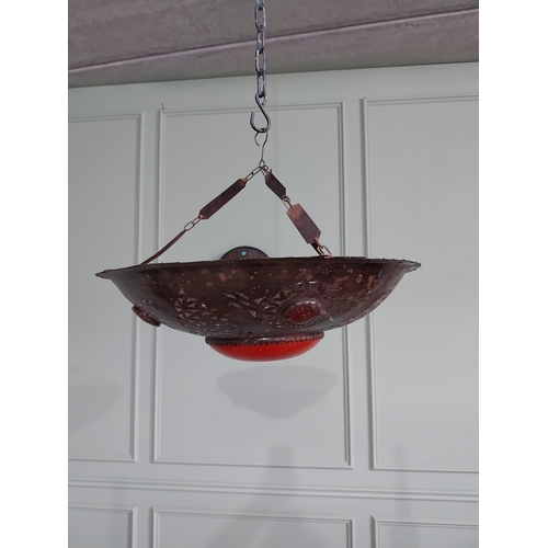 703 - Unusual Moroccan metal hanging celling light {40 cm H  x 35 cm Dia.}.