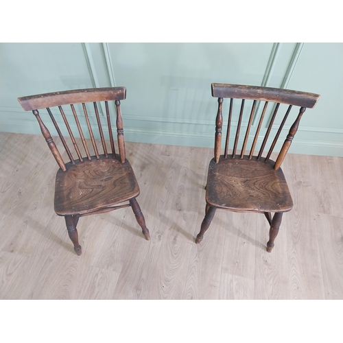 709 - Pair of 19th C. ash and elm kitchen chairs raised on turned legs and single stretcher {82 cm H x 43 ... 