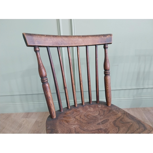 709 - Pair of 19th C. ash and elm kitchen chairs raised on turned legs and single stretcher {82 cm H x 43 ... 