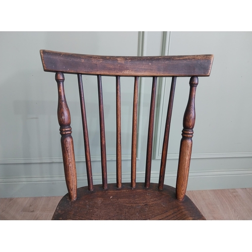 709 - Pair of 19th C. ash and elm kitchen chairs raised on turned legs and single stretcher {82 cm H x 43 ... 