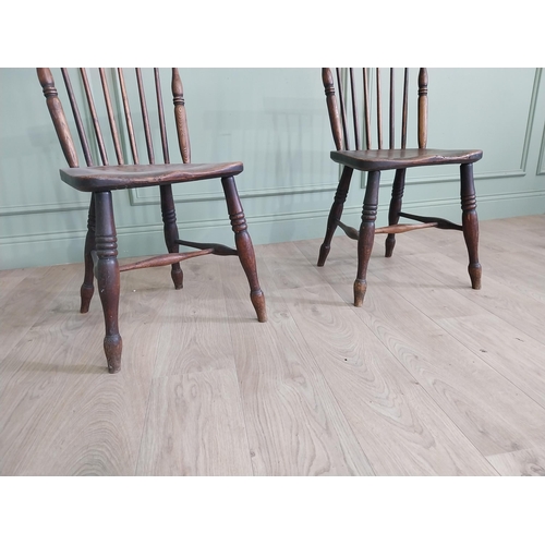 709 - Pair of 19th C. ash and elm kitchen chairs raised on turned legs and single stretcher {82 cm H x 43 ... 