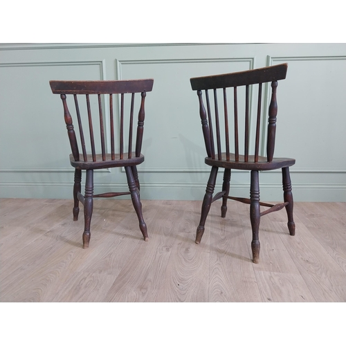 709 - Pair of 19th C. ash and elm kitchen chairs raised on turned legs and single stretcher {82 cm H x 43 ... 