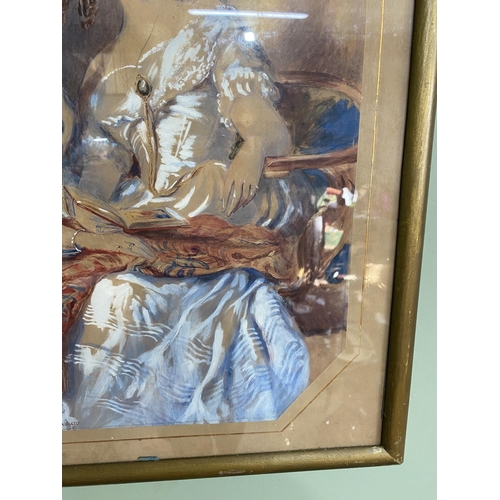 712 - 19th C. Portrait watercolour after Richard Joseph mounted in gilt frame {66 cm H x 54 cm W}.