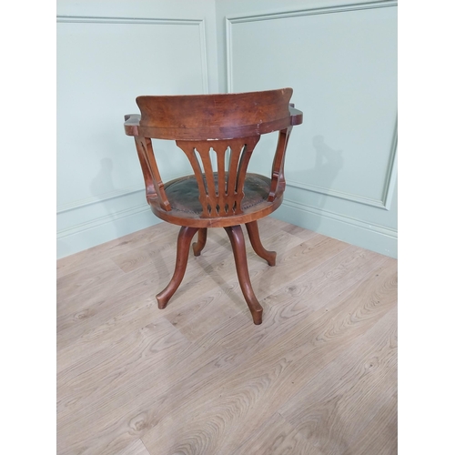 714 - Edwardian mahogany revolving desk chair with leather upholstered seat {82 cm H x 60 cm W x 60 cm D].