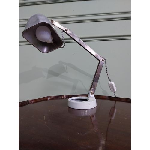 715 - Early 20th C. chrome desk lamp raised on ceramic base {40 cm H x 32 cm W x 20 cm D}.