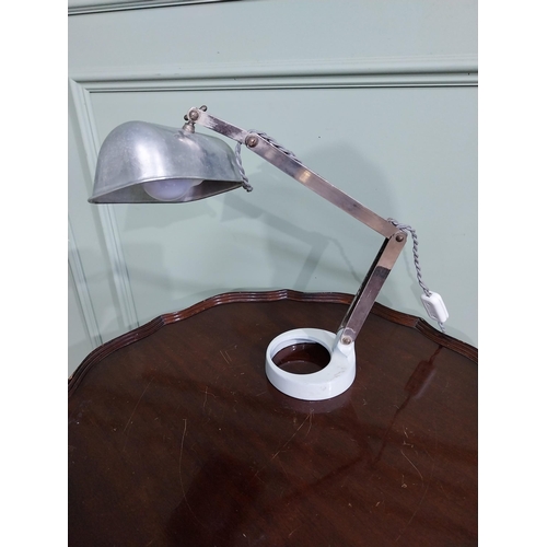 715 - Early 20th C. chrome desk lamp raised on ceramic base {40 cm H x 32 cm W x 20 cm D}.