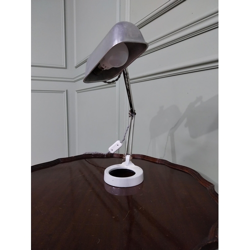 715 - Early 20th C. chrome desk lamp raised on ceramic base {40 cm H x 32 cm W x 20 cm D}.