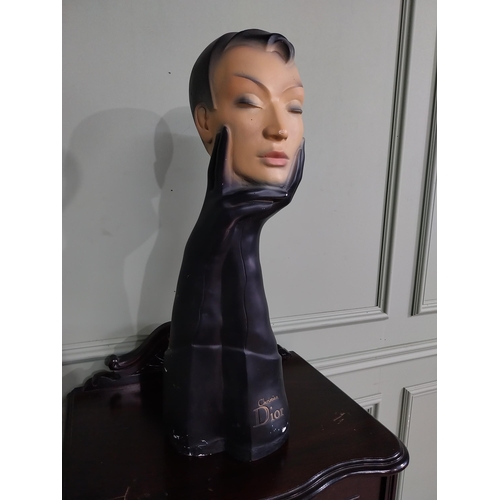 720 - Christian Dior plaster advertising figure with black gloves. {58 cm H x 21 cm W x 21 cm D}.