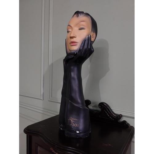 720 - Christian Dior plaster advertising figure with black gloves. {58 cm H x 21 cm W x 21 cm D}.