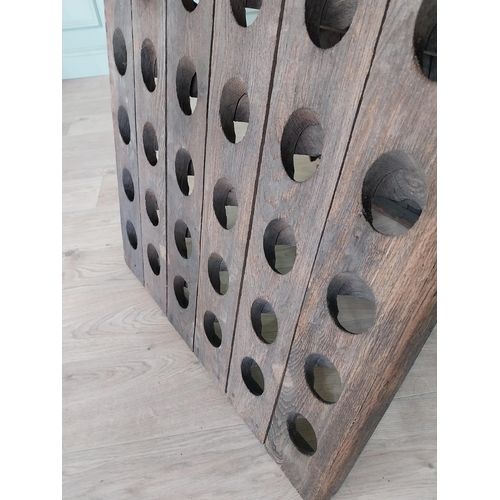 725 - Early 20th C. French oak Champagne rack {148 cm H x 72 cm W x 61 cm D}.