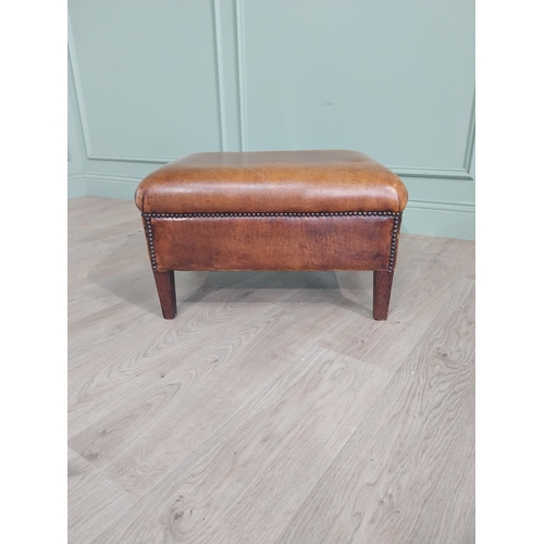 73 - French hand-dyed leather upholstered foot stool raised on square tapered legs {37 cm H x 62 cm W x 4... 