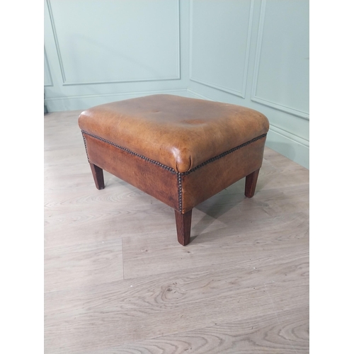 73 - French hand-dyed leather upholstered foot stool raised on square tapered legs {37 cm H x 62 cm W x 4... 